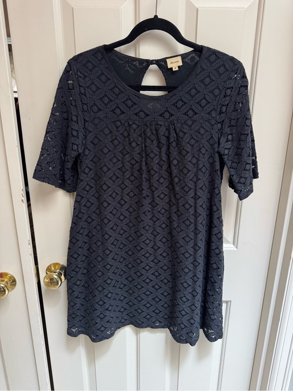 Ella Moss Black Crochet Short-Sleeve Mini Dress